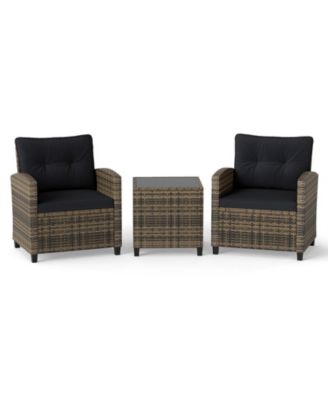 3-Piece Outdoor Conversation Set with Tempered Glass Coffee Table