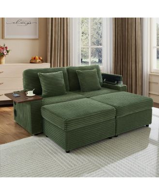Double Chaise Lounge with Ottomans, Storage, Cup Holders, USB and Bluetooth Speaker
