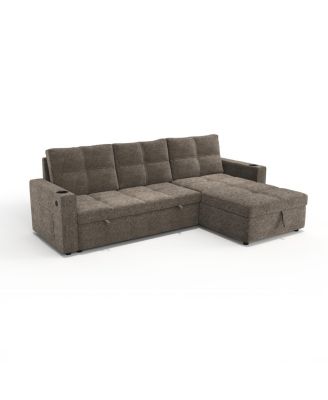 Modern L-Shaped Sleeper Sectional Sofa with Storage Chaise and USB