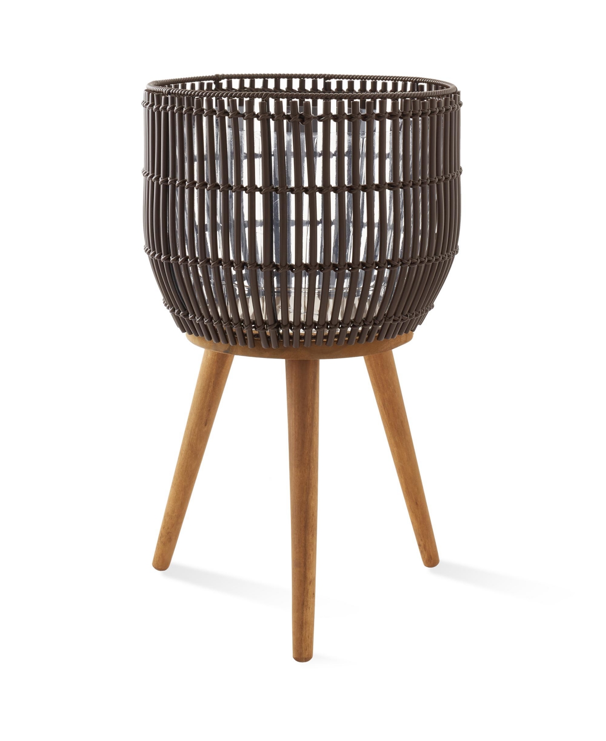 Casafield Floor Planter with Wood Legs in Natural, Planter Basket with Stand, Large Plant Pot Cover with Liner - Dark brown with natural legs