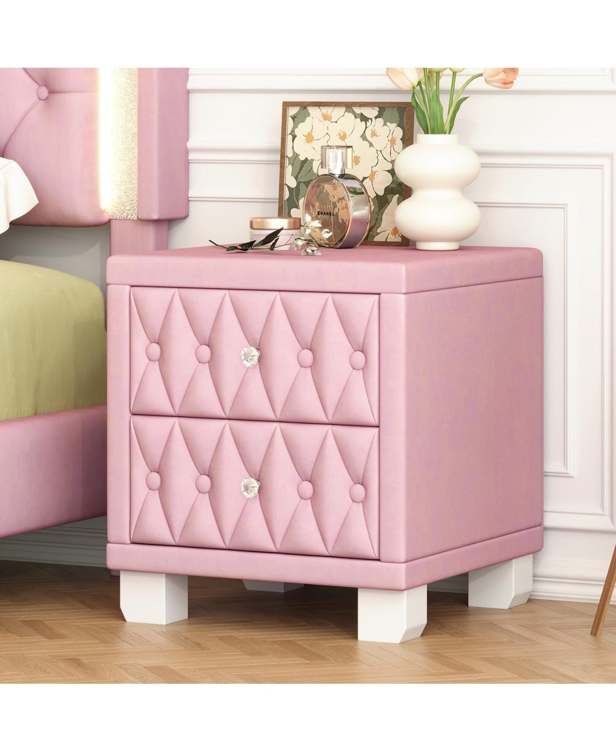 Streamdale Furniture 2-Drawer Nightstand with Crystal Handle - Pink