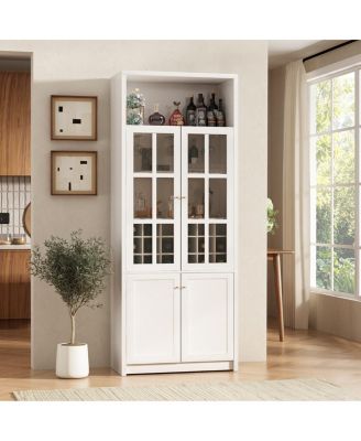 78.7" Tall Wine Cabinet with Glass Doors, Bar Furniture and Storage