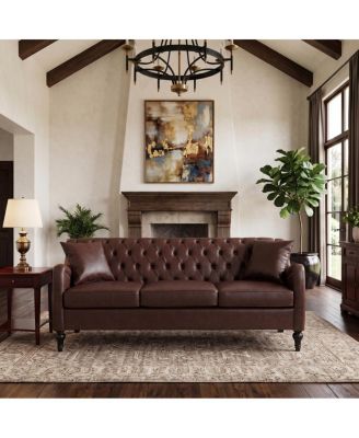 PU Leather 3-Seater Tufted Sofa with Wood Frame