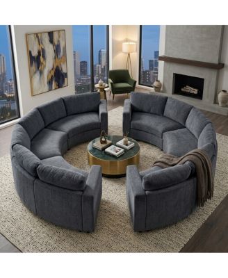 Curved Modular Chenille Sectional Sofa, 6-Seat Modern Round Conversation Couch