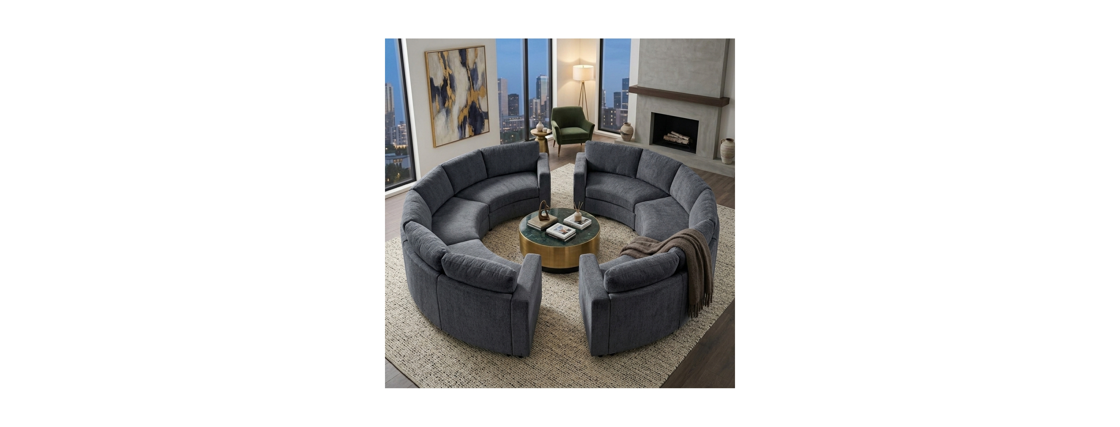 Streamdale Furniture Curved Modular Chenille Sectional Sofa, 6-Seat Modern Round Conversation Couch