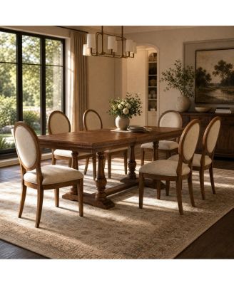 7-Piece Extendable Solid Wood Dining Table Set with 6 Upholstered Chairs