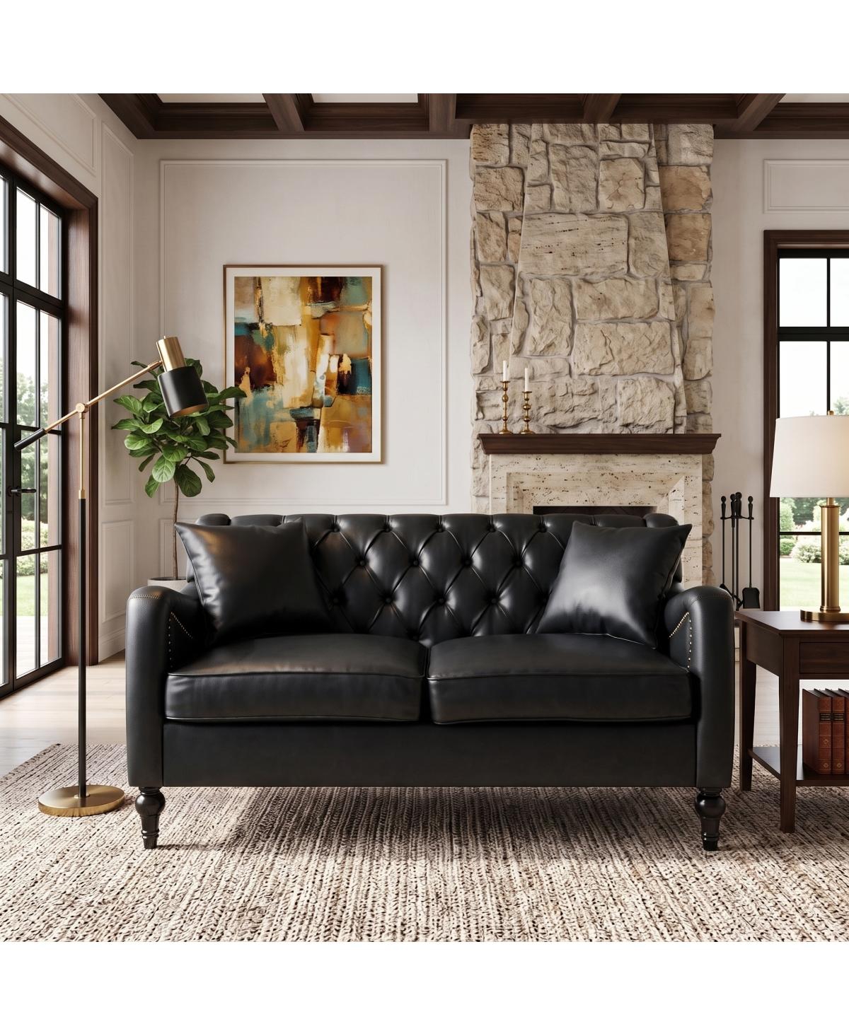 Streamdale Furniture Pu Leather Tufted 2-Seater Loveseat Sofa with Wood Frame
