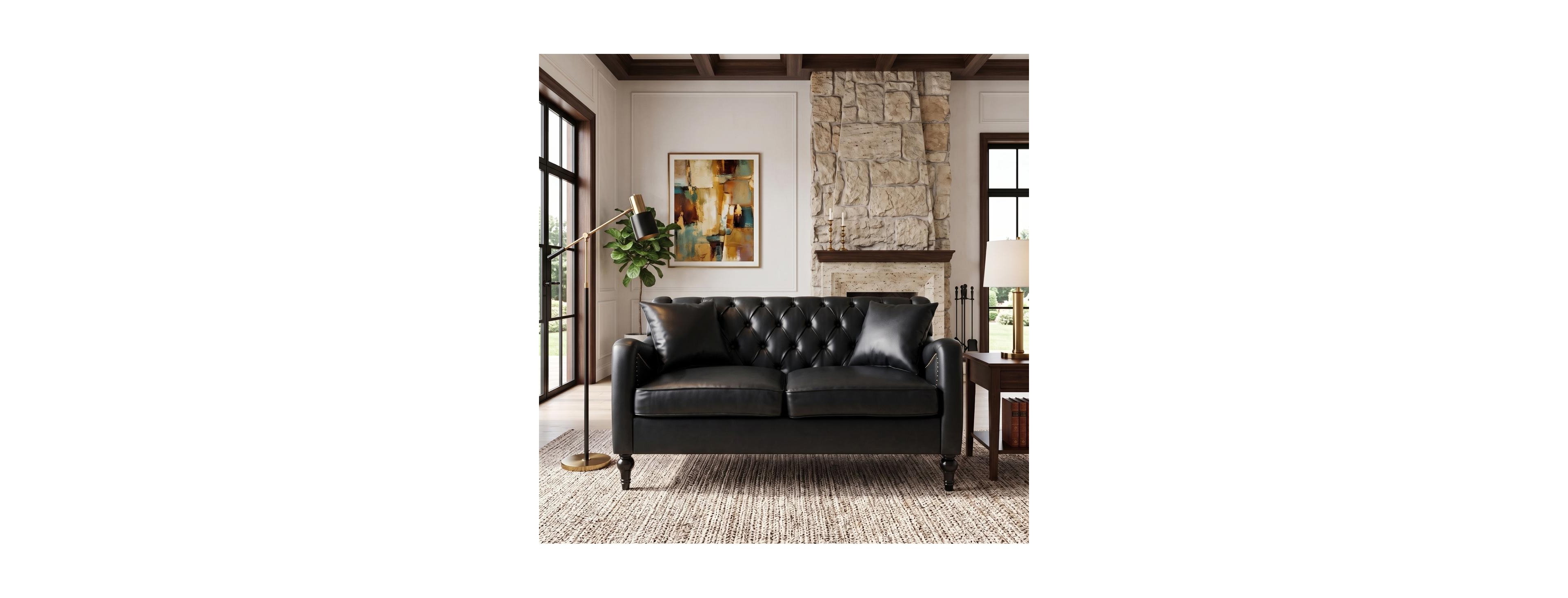Streamdale Furniture Pu Leather Tufted 2-Seater Loveseat Sofa with Wood Frame