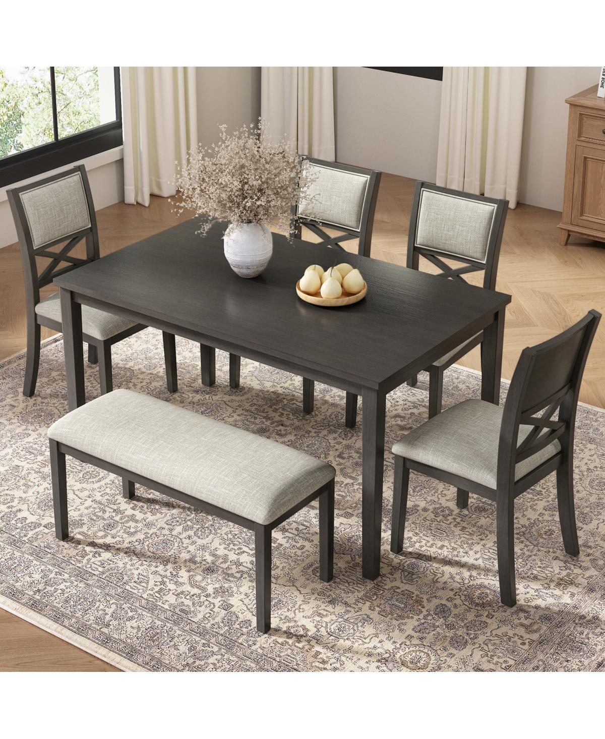 Streamdale Furniture 6-Piece Wooden Dining Table Set with 4 Chairs and Bench