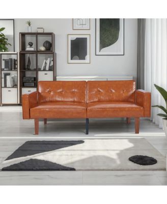68" 3-Position Split Back PU Leather Convertible Futon Sofa