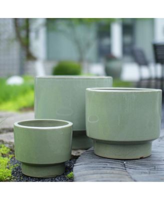 Set of 3 Earthy Solid-Glaze Ceramic Planters with Breathable Clay