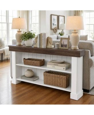 63" Rustic Console Table with 3-Tier Storage for Entryway