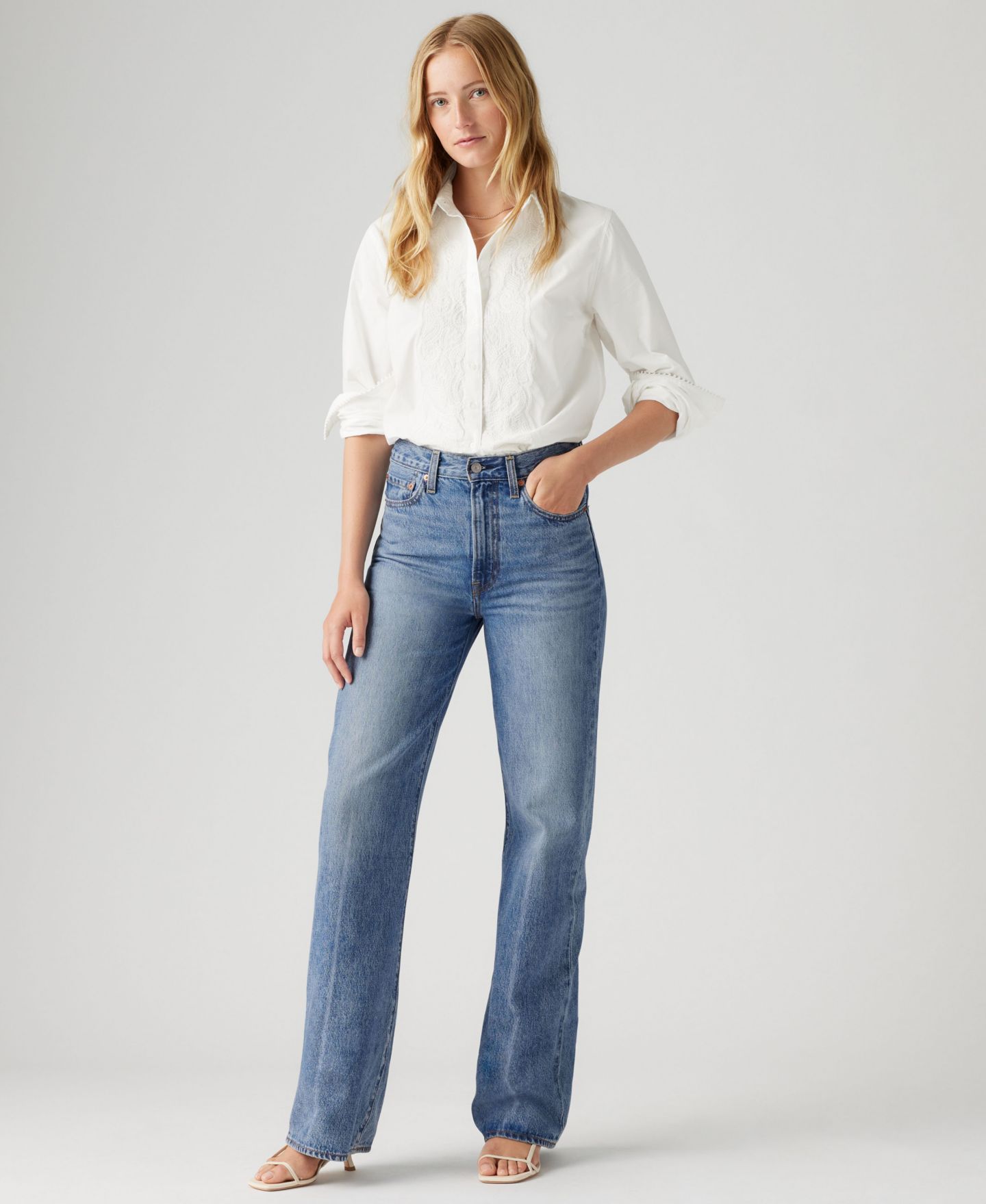 Женские джинсы Levi's Premium Ribcage Wide-Leg, цвет: Barely Freezing — фото 12