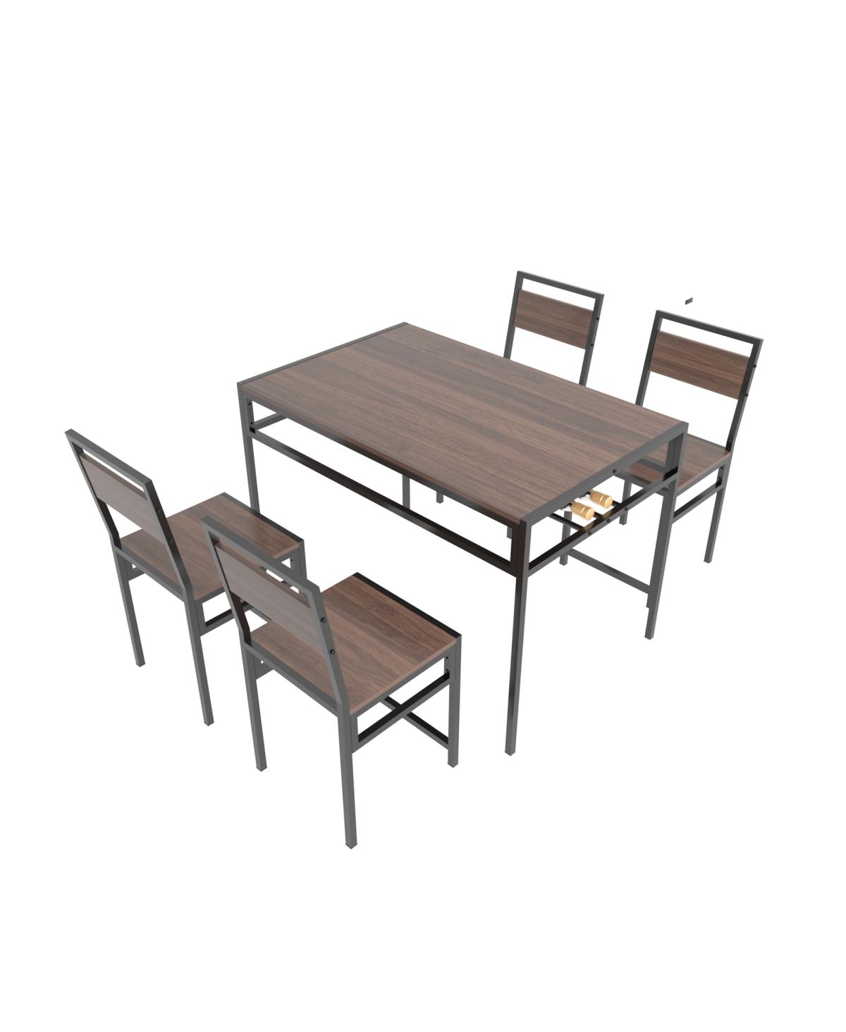 Streamdale Furniture 4-Piece Industrial Wood Grain Dining Table Set with Wine Storage