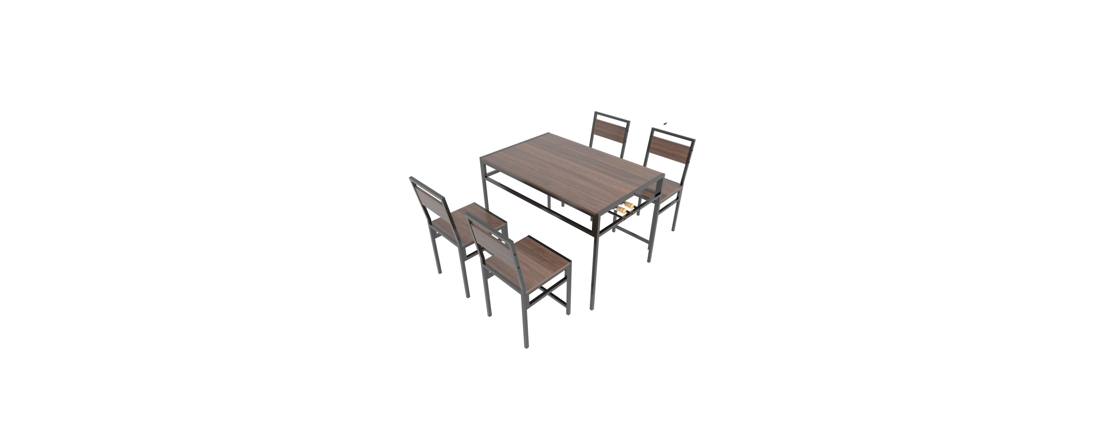 Streamdale Furniture 4-Piece Industrial Wood Grain Dining Table Set with Wine Storage