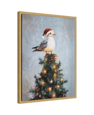 Sylvie Framed Canvas Seagull Santa Hat Festive Holiday Tree by The Creative Bunch Studio
