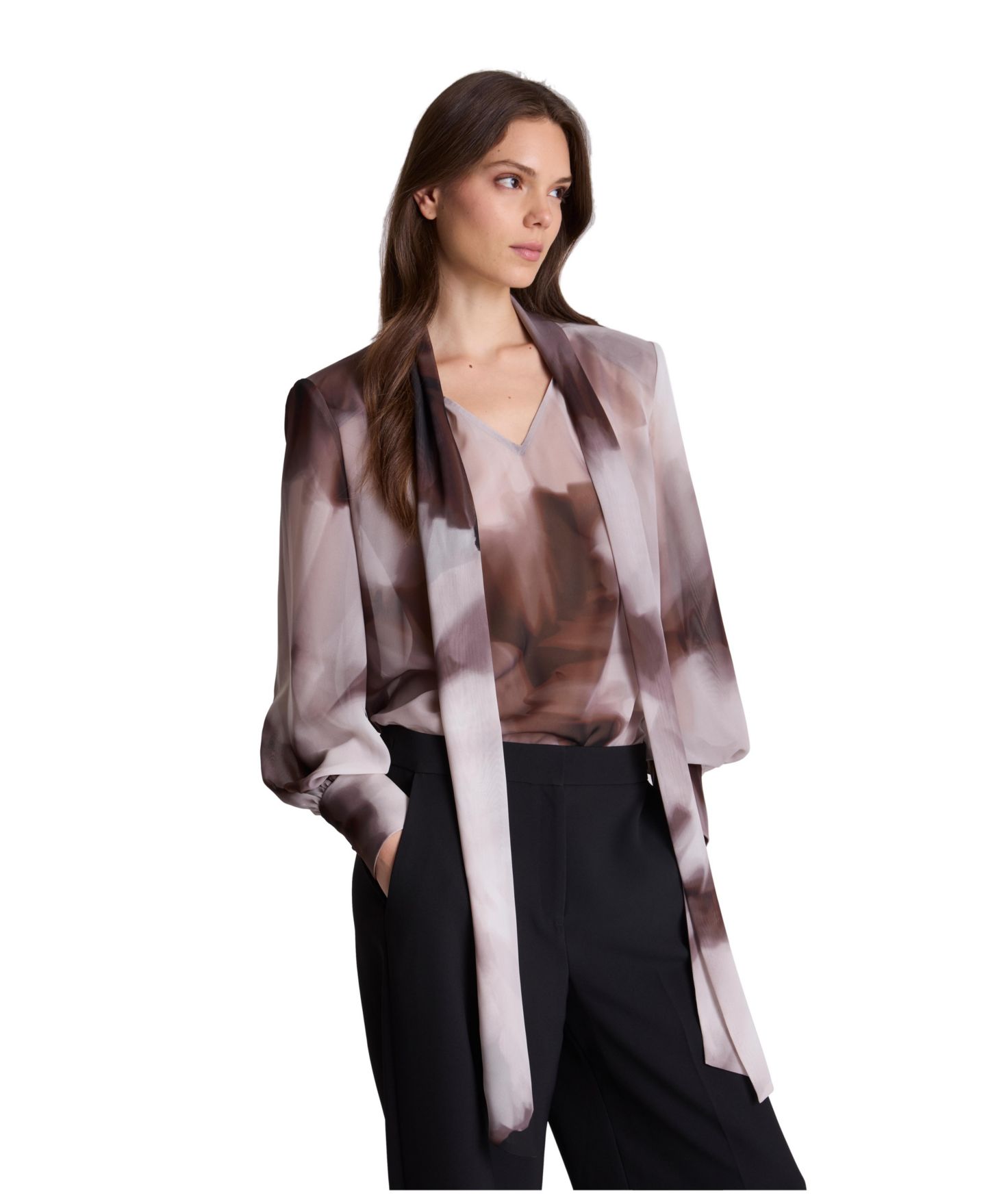 Женская блузка Kenneth Cole Tie-Neck Balloon-Sleeve Printed-Chiffon, цвет: Разноцветный — фото 3