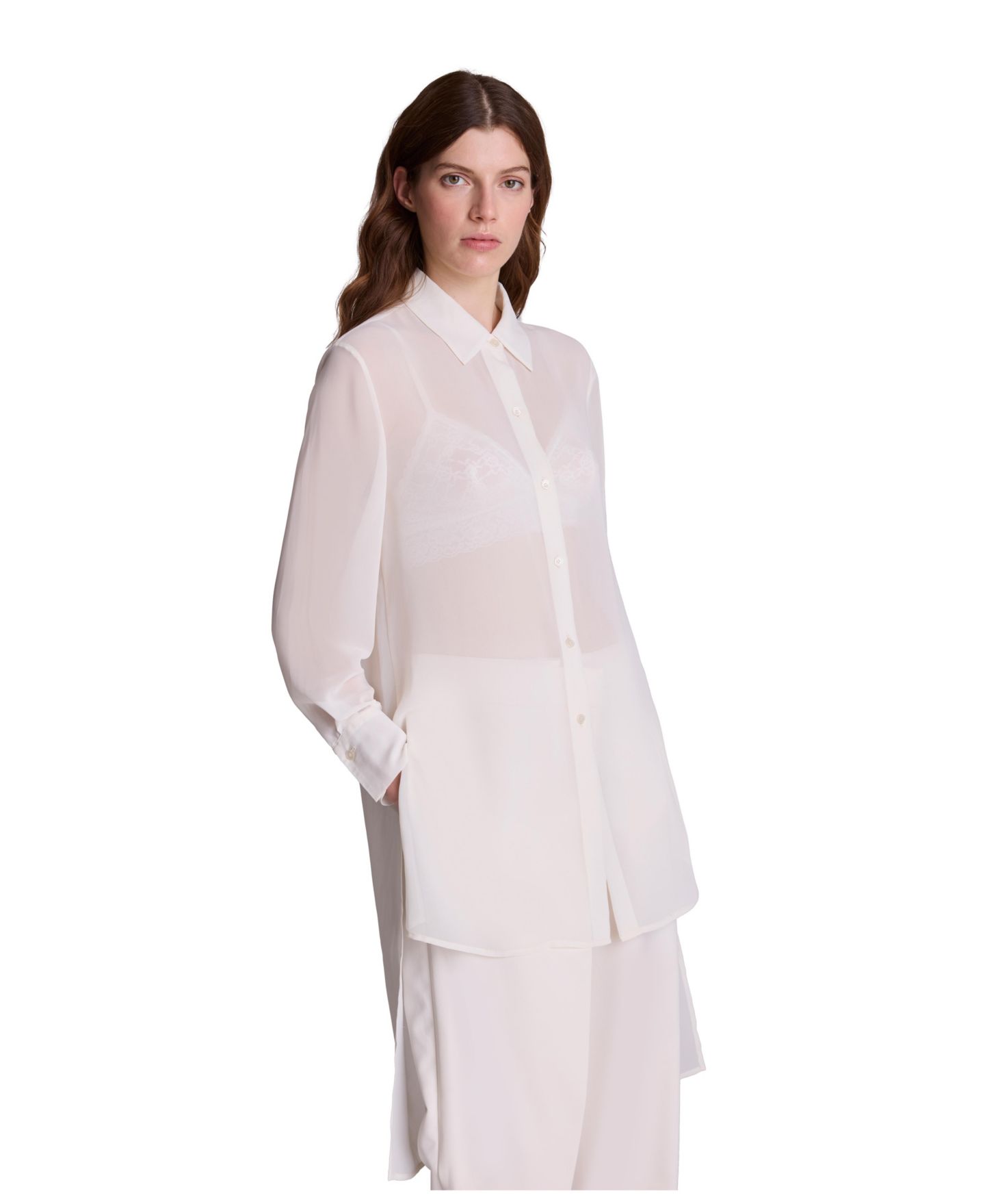 Женская блузка Kenneth Cole Long-Sleeve Chiffon High-Low Hem, цвет: Устричный — фото 2