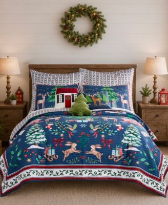 Christmas Cottage Reversible 3-Piece Quilt Set, Full/Queen