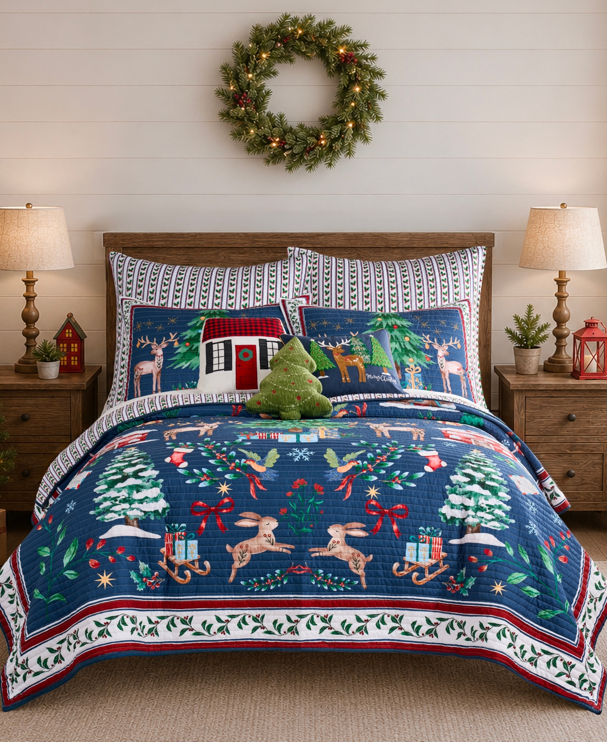 Levtex Home Christmas Cottage Reversible 3-Piece Quilt Set, Full/Queen