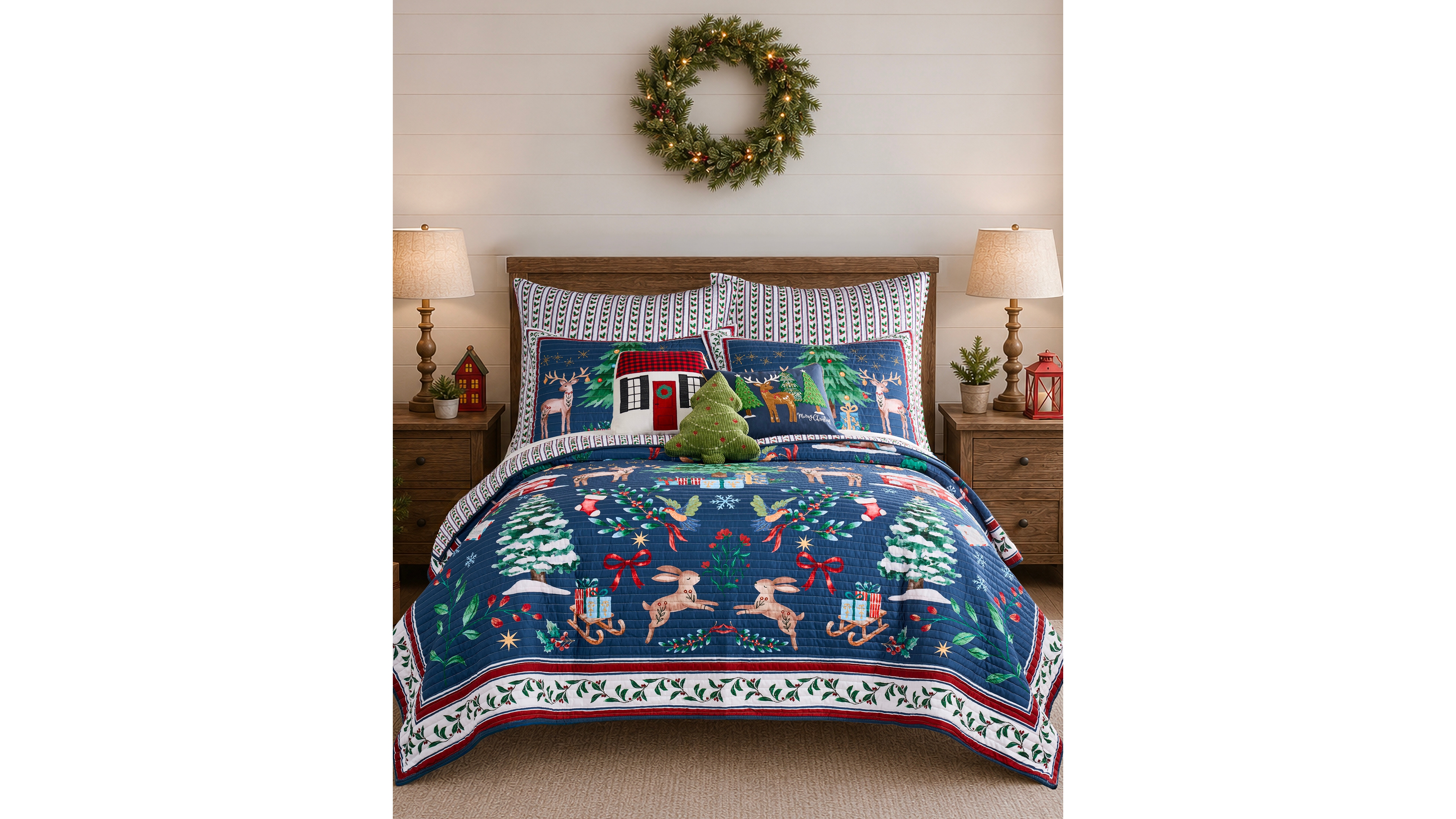 Levtex Home Christmas Cottage Reversible 3-Piece Quilt Set, Full/Queen