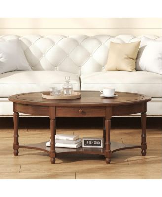  Vintage Oval Coffee Table with Storage Shelf