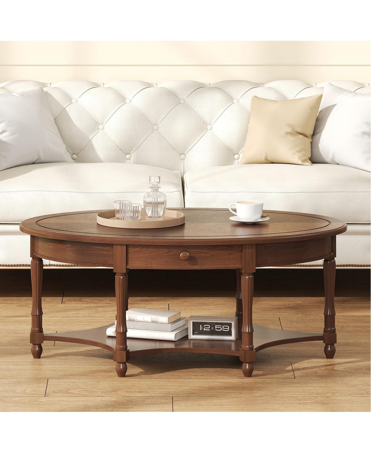 Streamdale Furniture Vintage Oval Coffee Table with Storage Shelf