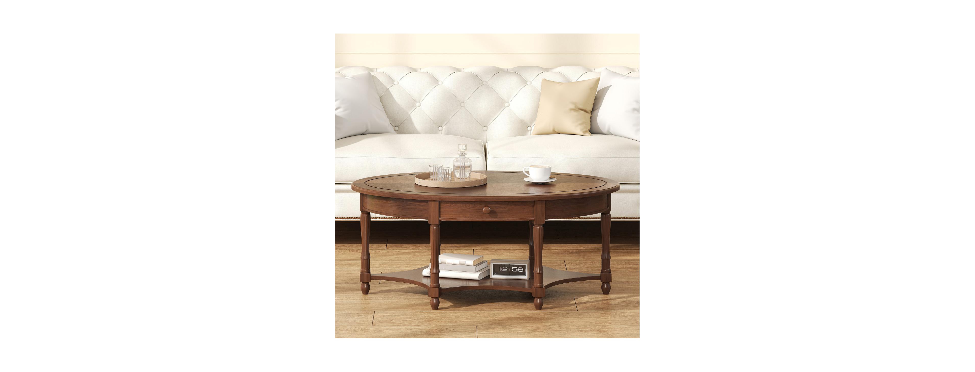 Streamdale Furniture Vintage Oval Coffee Table with Storage Shelf
