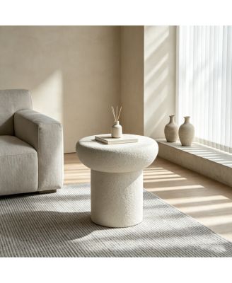 Round Mushroom Fiberglass Coffee Table, Stone Textured Accent Table