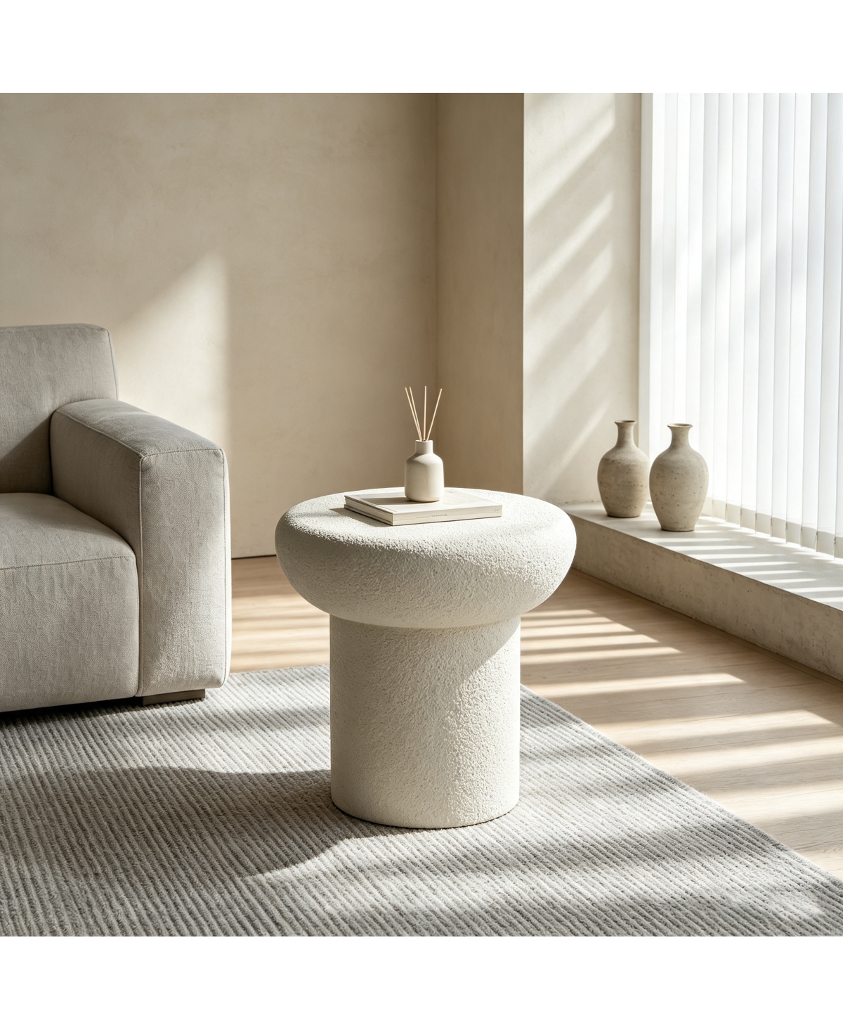 Streamdale Furniture Round Mushroom Fiberglass Coffee Table, Stone Textured Accent Table - Stone white