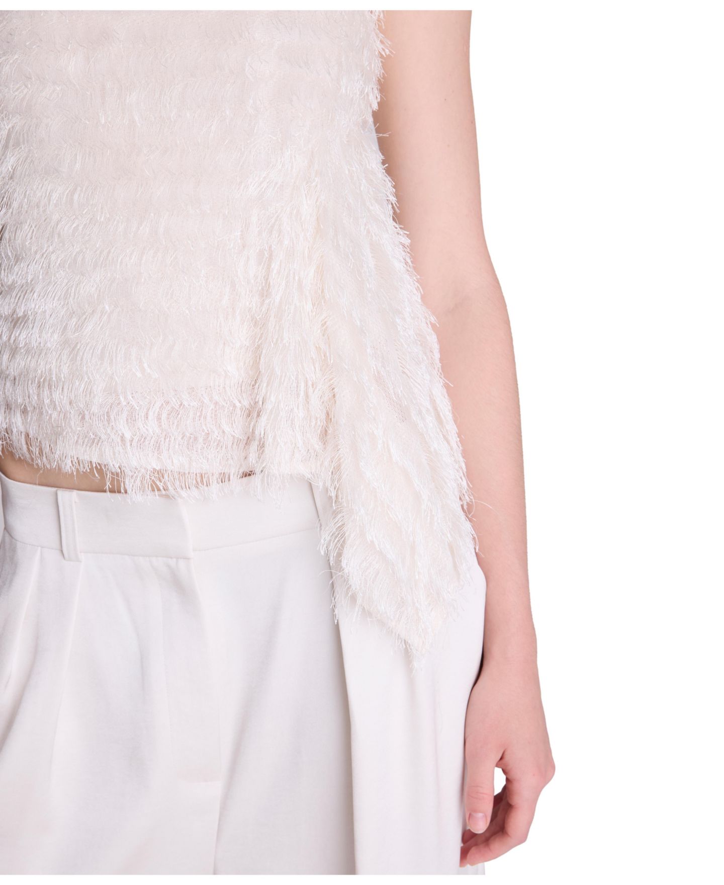 Женский свитер Kenneth Cole Fringe Knit Boat Neck Asymmetric Pullover, цвет: Устричный — фото 4