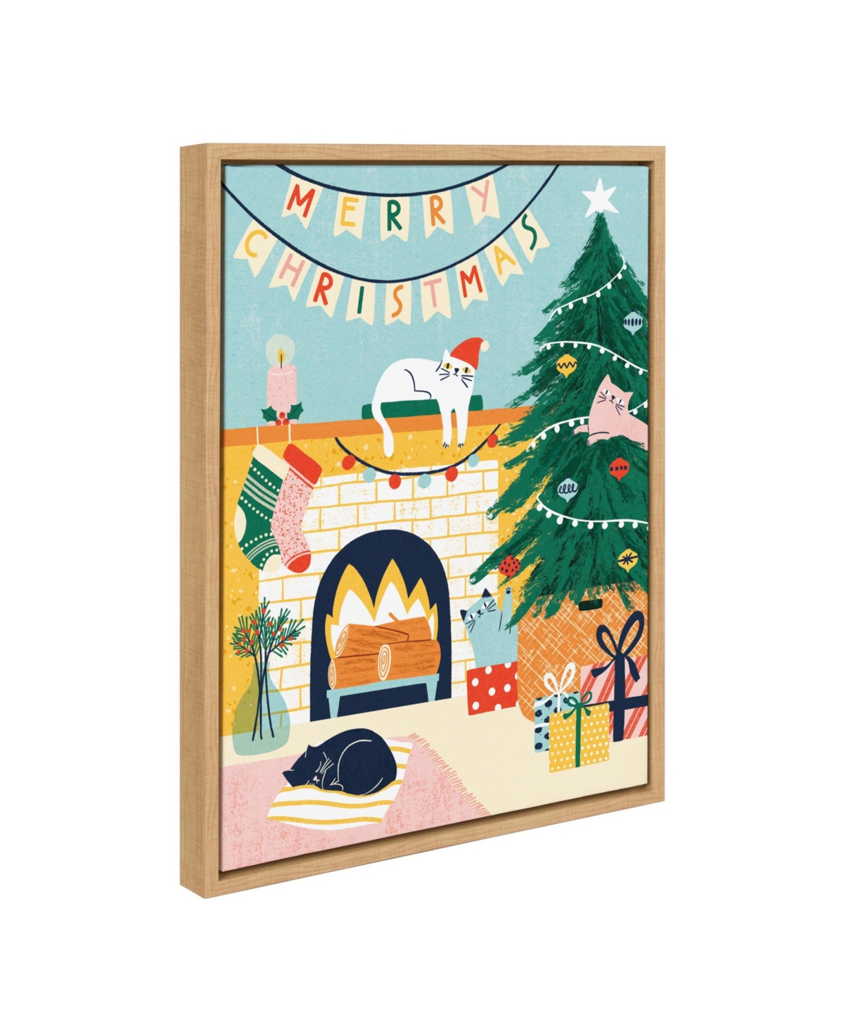 Kate and Laurel Sylvie Tg Christmas Cats Framed Canvas by Tania Garcia