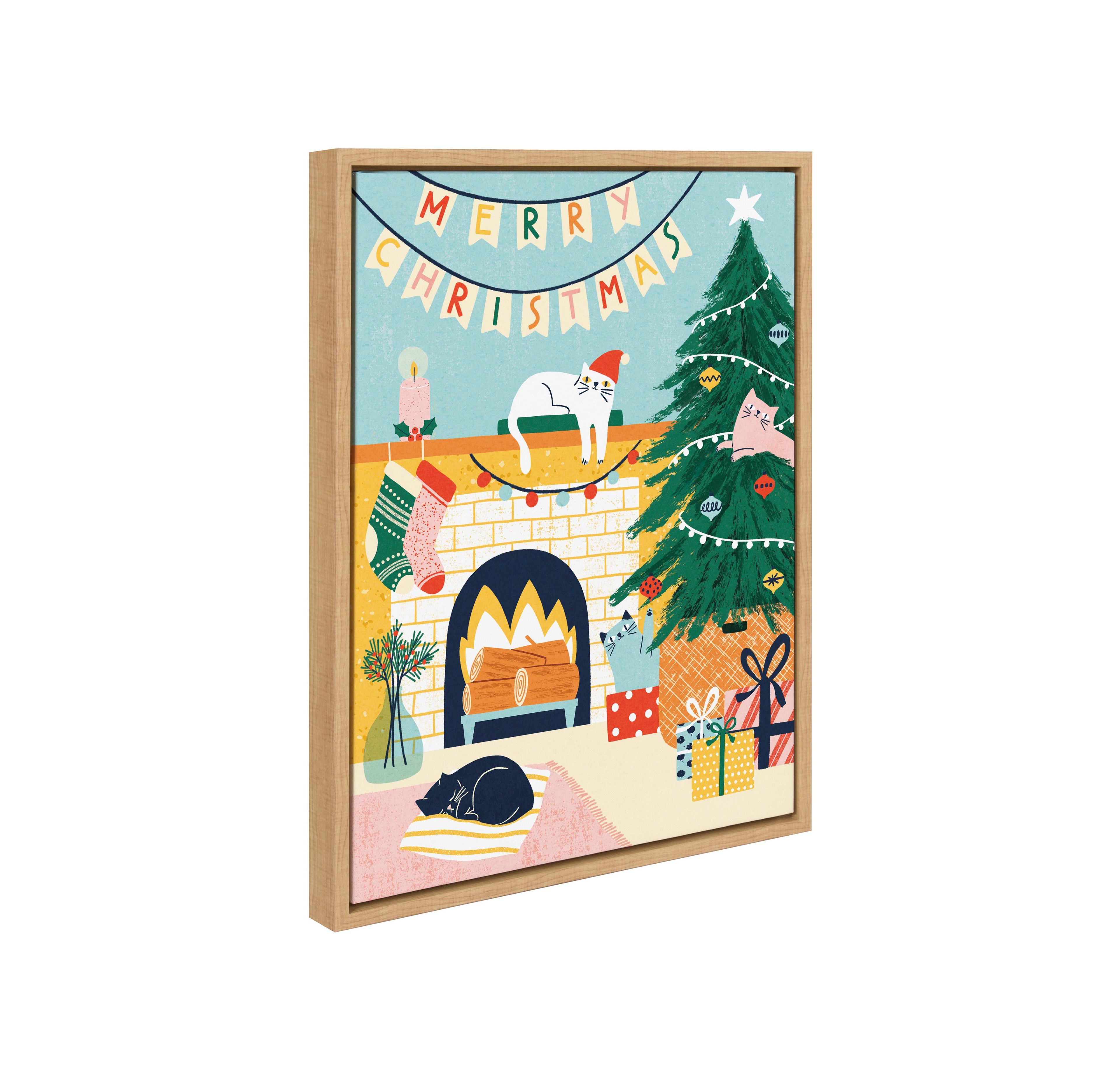 Kate and Laurel Sylvie Tg Christmas Cats Framed Canvas by Tania Garcia
