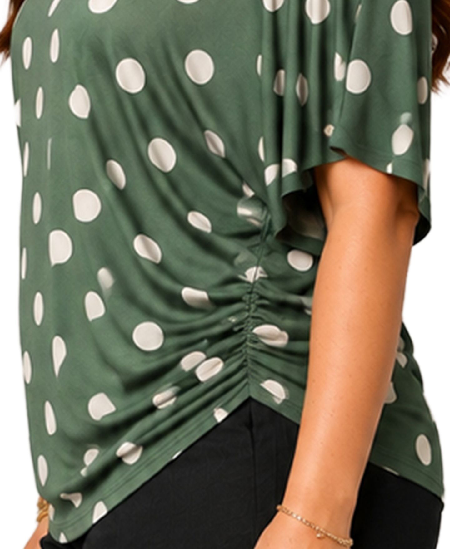 Женская блузка COIN 1804 Plus Size Polka-Dot Boatneck Batwing-Sleeve, цвет: Зелёная слоновая кость — фото 4