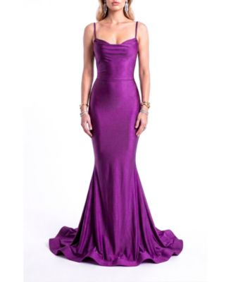 Women's Mermaid Cowl Neck Open Back Gown