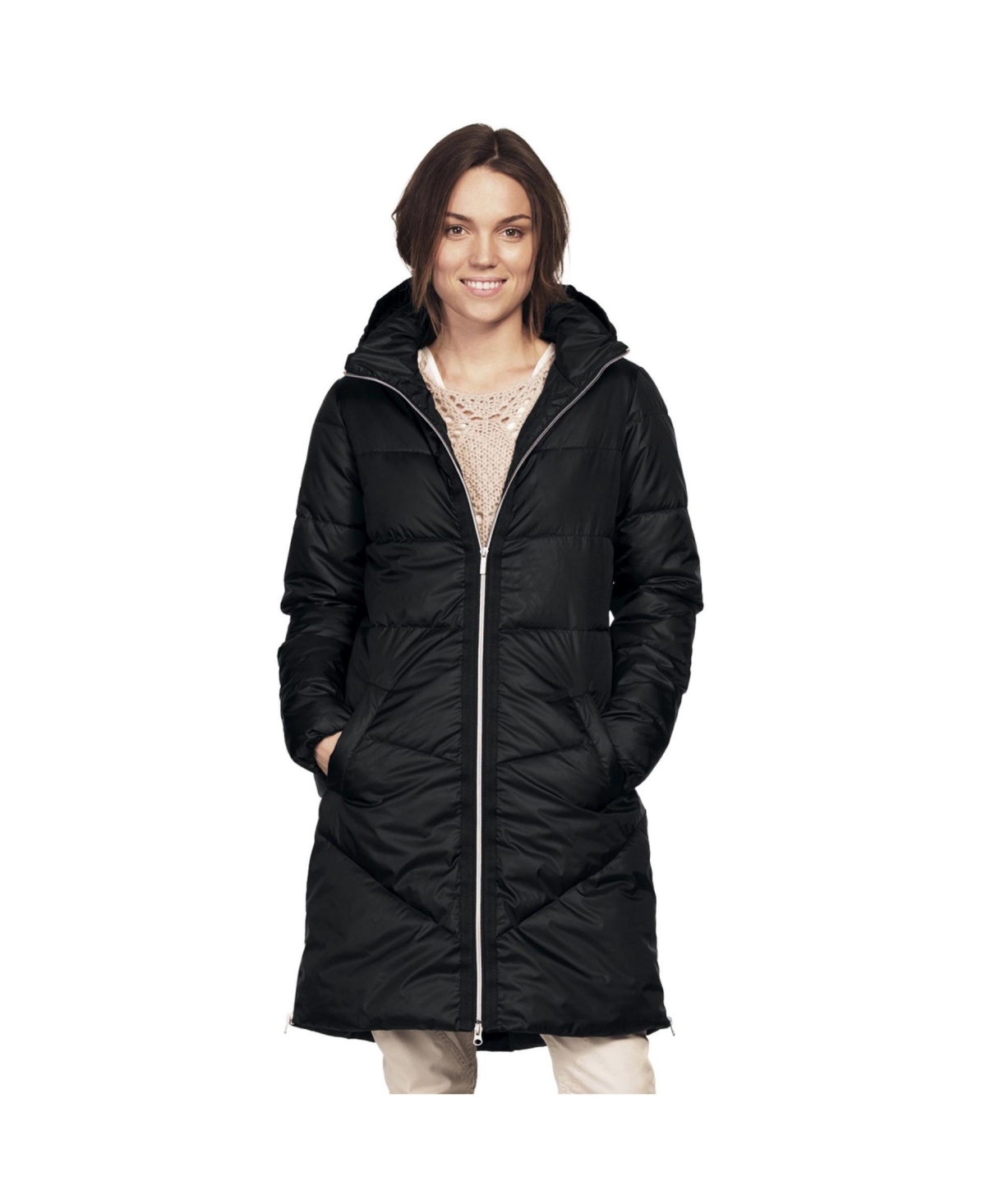 ellos Plus Size Hooded Quilted Long-Puffer Coat - Black