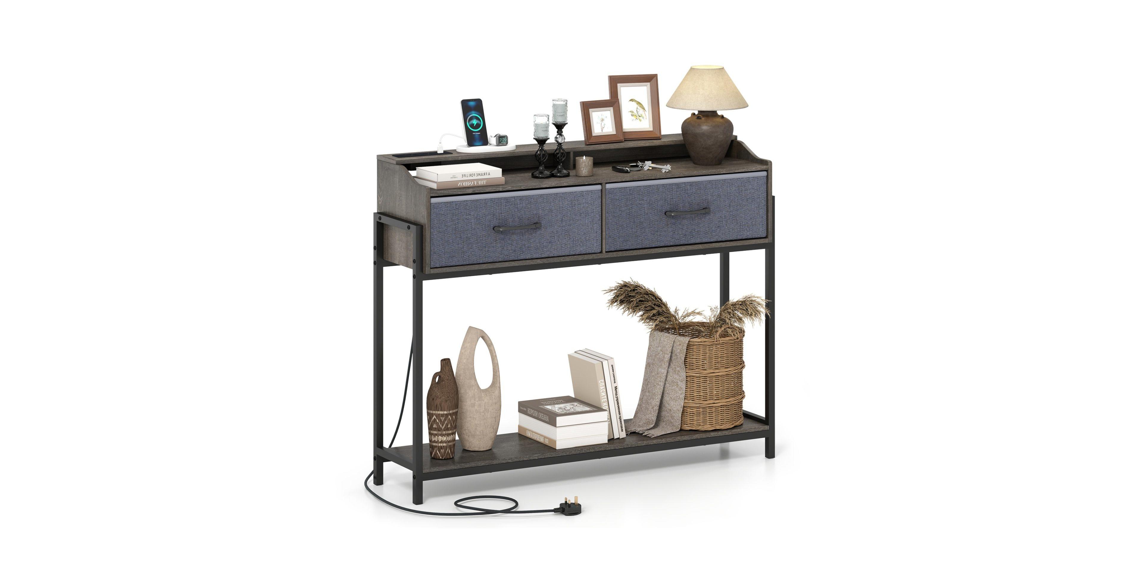 Sugift Narrow Entryway Console Table with Charging Station and Drawers