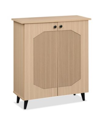 2-Door Geometric Footwear Storage Cabinet with Carved Panels for Entryway Hallway Living Room