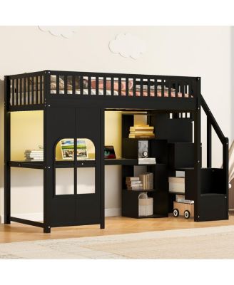 Twin Loft Bed with Storage Stairs, LED, USB and Shelves
