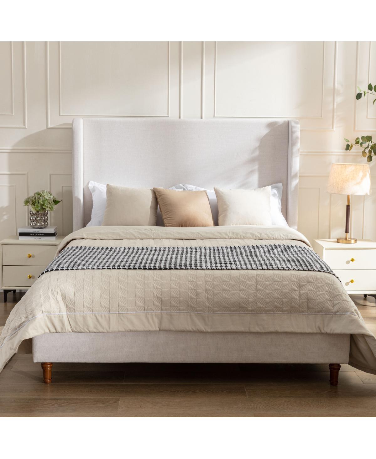 Streamdale Furniture Harper Upholstered Bed, Full, Textured Canvas - Ivory