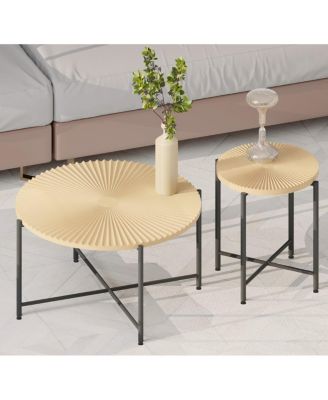 Radial Pattern 2-Piece Coffee and End Table Set Metal Legs
