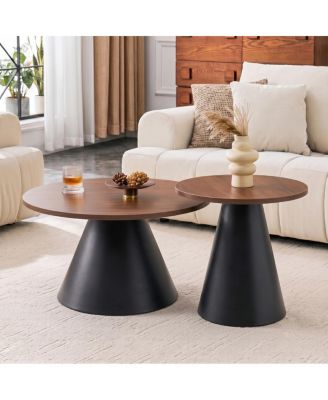 Round Nesting Coffee Table Set of 2, Wood and Matte