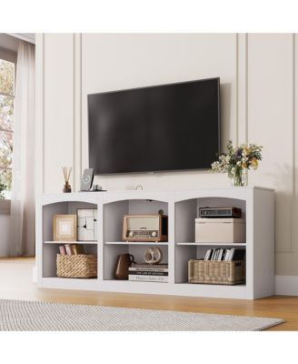 TV Cabinet with Power Outlet, Modern Compact TV Stand, Sturdy Multifunctional Media Console