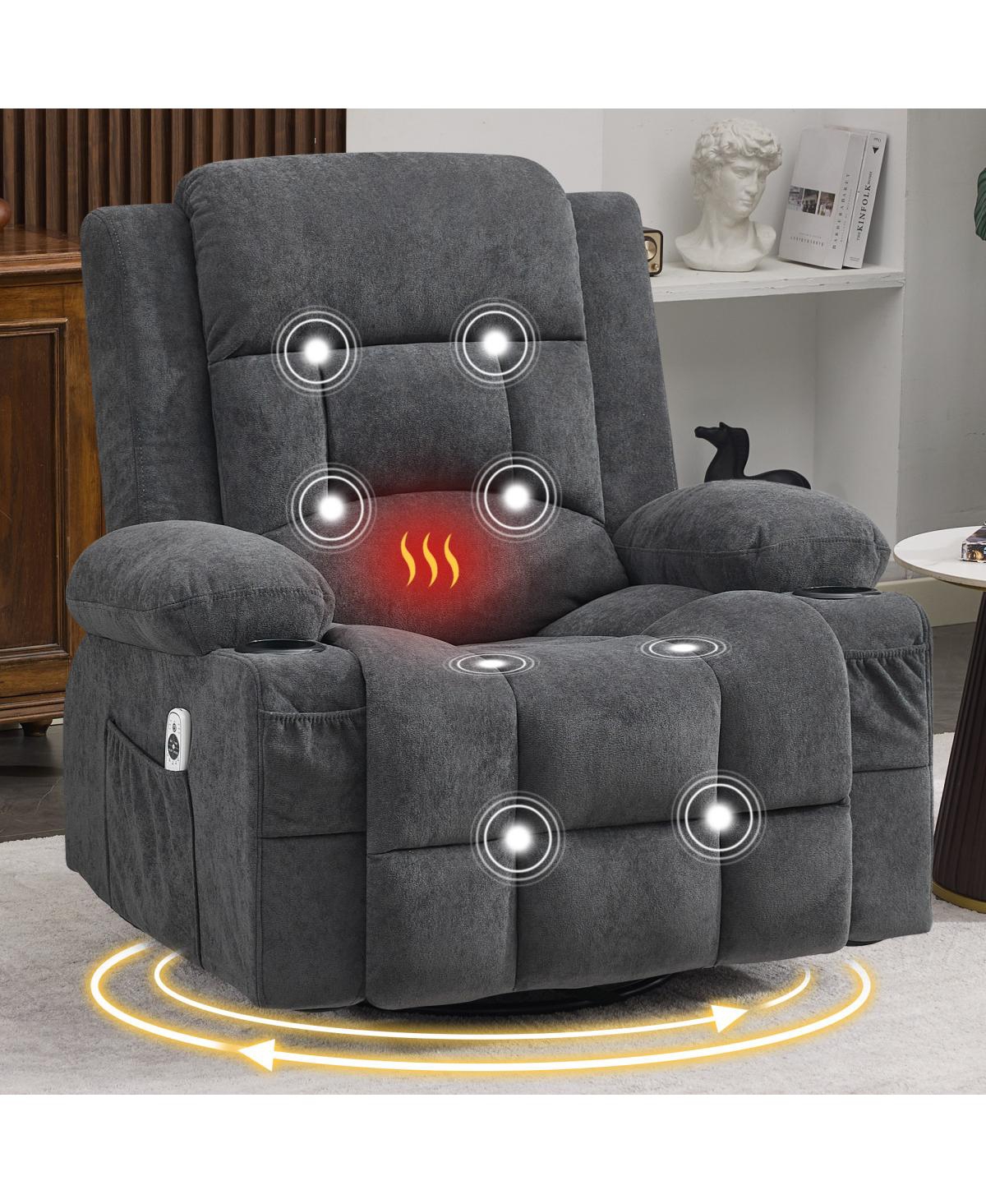 Streamdale Furniture Swivel Rocker Recliner with Massage, Heat and Cup Holder
