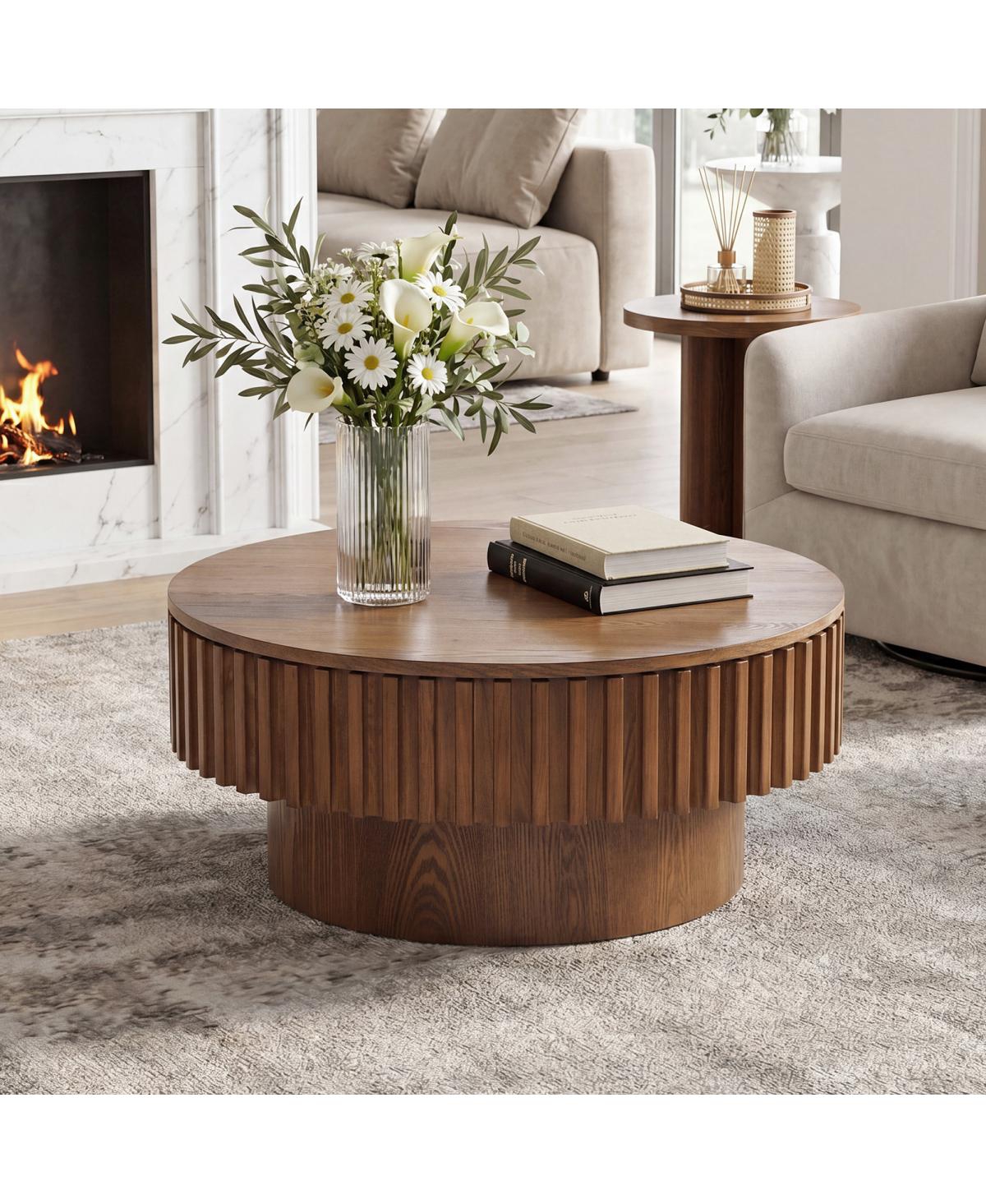 Streamdale Furniture 31.5" Round Fluted Drum Coffee Table with Storage