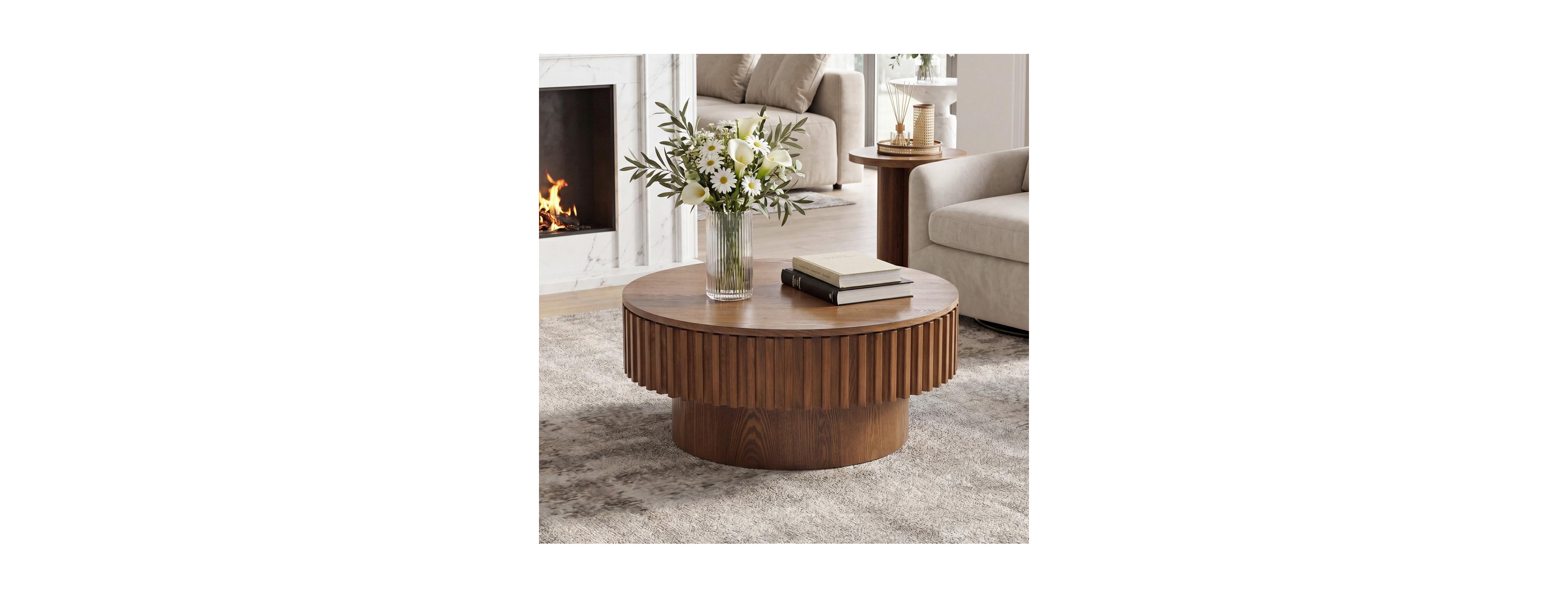 Streamdale Furniture 31.5" Round Fluted Drum Coffee Table with Storage