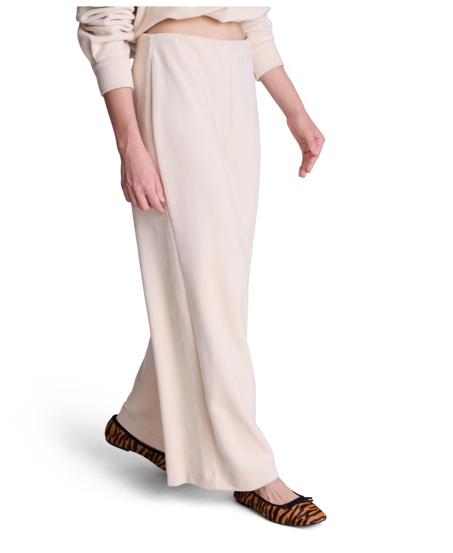 Женские брюки Kenneth Cole Hollywood Waist High-Waisted Wide-Leg Ribbed Fleece, цвет: Устричный — фото 3