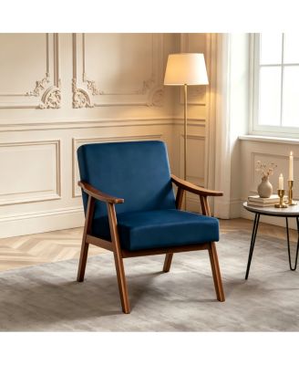 Velvet Accent Chair with Solid Wood Frame