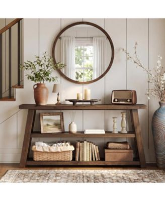 62.99" Solid Wood Console Table, 3-Tier Farmhouse Sofa Table