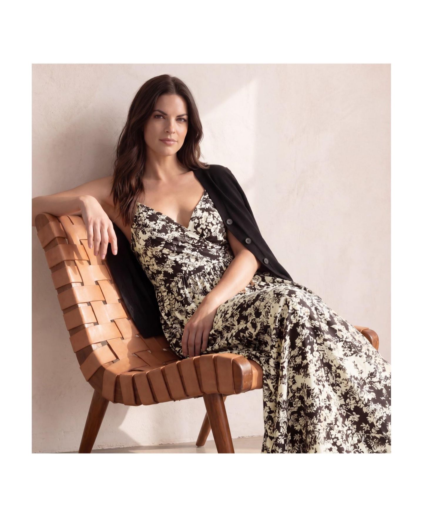 Женское платье ellos Stretch Jersey Knit Surplice Bodice Maxi Tank Dress, цвет: Чёрный белый с принтом — фото 3